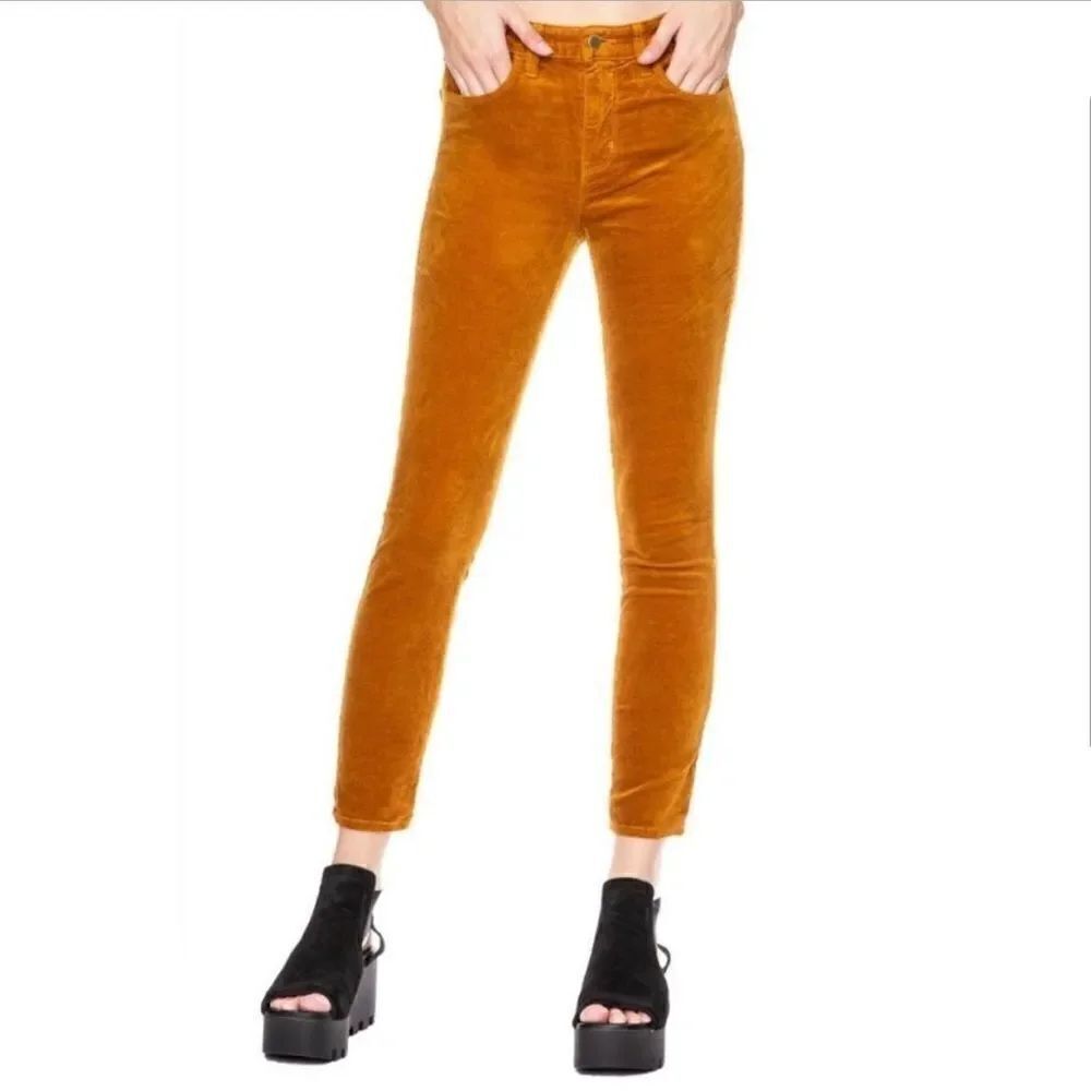 L'Agence Margot Velvet Skinny Ankle Pants Gold Mustard